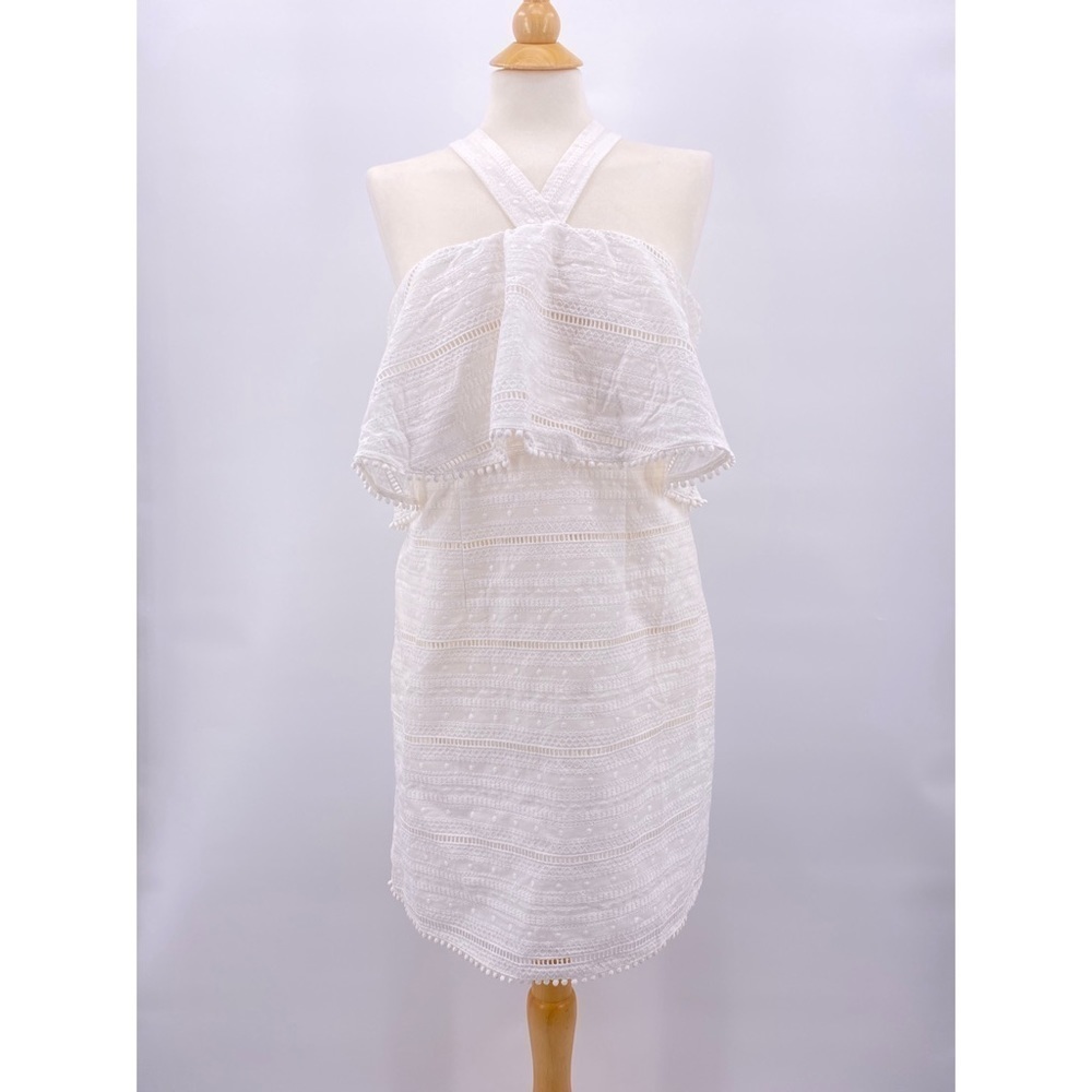 FoxieDox White Halter Style Ruffled Mini Dress Women’s Size Medium